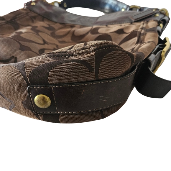 Coach 12674 Zoe Signature Logo Hobo Bag Brown Jaquard Shoulder Purse Large - Picture 6 of 14